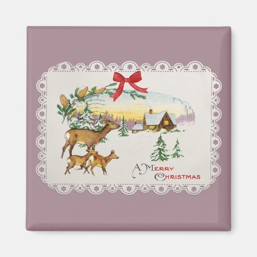 Vintage Kersthut & Herten Magneet (Voorkant)