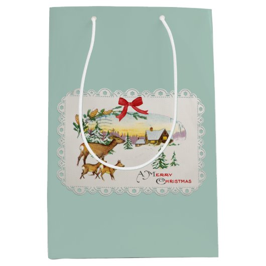 Vintage Kersthut & Herten Medium Cadeauzakje (Voorkant)