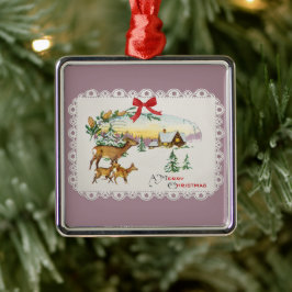 Vintage Kersthut & Herten Metalen Ornament