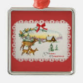 Vintage Kersthut & Herten Metalen Ornament (Voorkant)