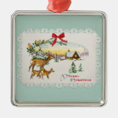 Vintage Kersthut & Herten Metalen Ornament (Voorkant)