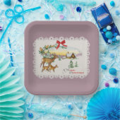 Vintage Kersthut & Herten Papieren Bordje (Feest)