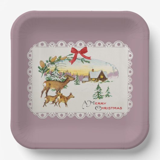 Vintage Kersthut & Herten Papieren Bordje (Voorkant)