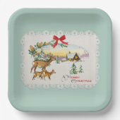 Vintage Kersthut & Herten Papieren Bordje (Voorkant)