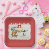 Vintage Kersthut & Herten Papieren Bordje (Feest)