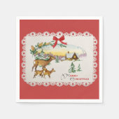 Vintage Kersthut & Herten Servet (Voorkant)