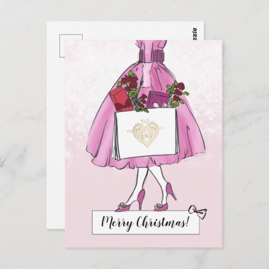 Vintage-kerstillustratie Briefkaart (Voorkant / Achterkant)