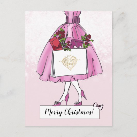 Vintage-kerstillustratie Briefkaart (Voorkant)