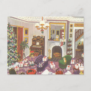 Vintage kerstingevroren Cadeaus in de leefruimte Feestdagenkaart