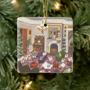 Vintage kerstingevroren Cadeaus in de leefruimte Keramisch Ornament