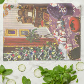 Vintage kerstingevroren Cadeaus in de leefruimte Theedoek (Gevouwen)