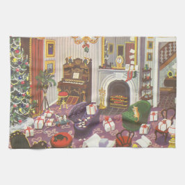 Vintage kerstingevroren Cadeaus in de leefruimte Theedoek