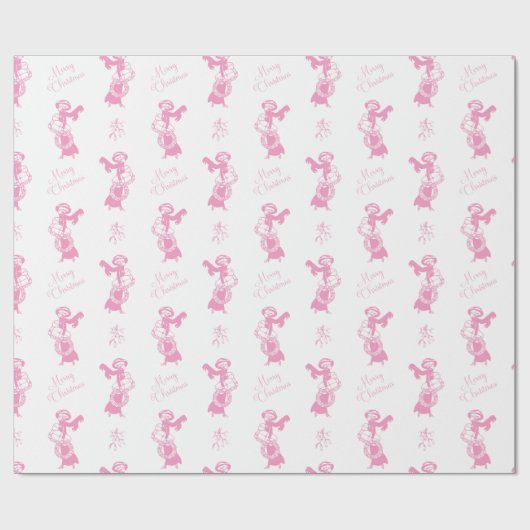 Vintage kerstinkoop roze cadeaupapier (Vlak)