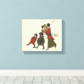 Vintage kerstinkopen familie plezier canvas afdruk (Insitu (Houten vloer))