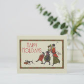Vintage kerstinkopen familie plezier feestdagenkaart (Staand voorkant)