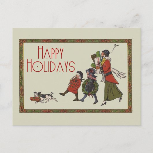 Vintage kerstinkopen familie plezier feestdagenkaart (Voorkant)