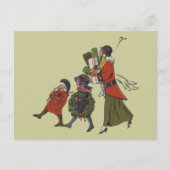Vintage kerstinkopen familie plezier feestdagenkaart (Voorkant)