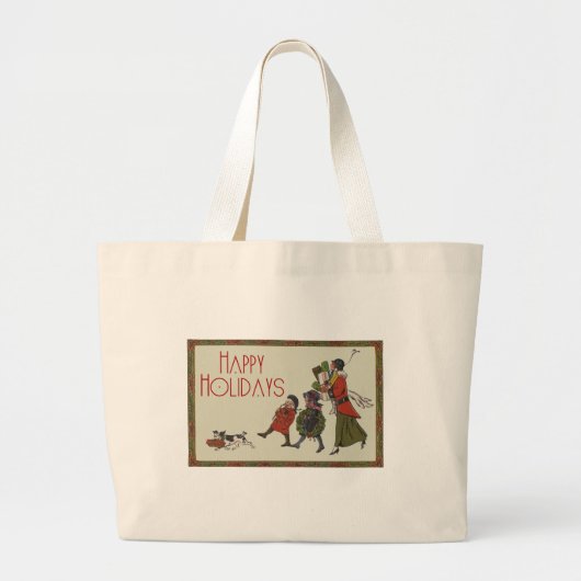 Vintage kerstinkopen familie plezier grote tote bag (Voorkant)