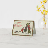 Vintage kerstinkopen familie plezier kaart (Gele Bloem)