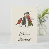 Vintage kerstinkopen familie plezier kaart (Staand voorkant)