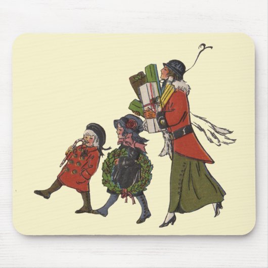 Vintage kerstinkopen familie plezier muismat (Voorkant)