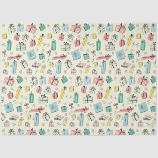 Vintage kerstinkopen Schattigee handgetekende cade Tissuepapier (Voorkant)