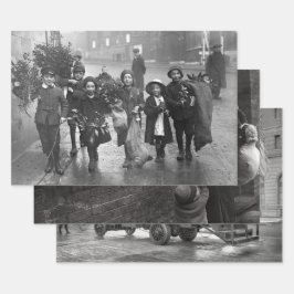 Vintage kerstinpakken papier van 1910 en 1920 jaar inpakpapier vel