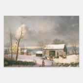 Vintage kerstinpakken voor papierWINTER FARMYARD Inpakpapier Vel (Voorkant 3)