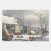 Vintage kerstinpakken voor papierWINTER FARMYARD Inpakpapier Vel (Voorkant 2)