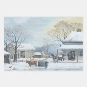 Vintage kerstinpakken voor papierWINTER FARMYARD Inpakpapier Vel (Voorkant)