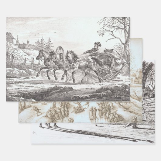 Vintage kerstinpakpapier, SKATERS... Inpakpapier Vel (Set)