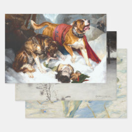 Vintage kerstinpakpapier SNEEUWDOGS TREES Inpakpapier Vel