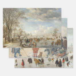 Vintage kerstinpakpapier WINTER ICE FAIR Inpakpapier Vel