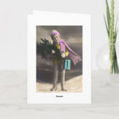 Vintage Kerstjongen, Boom & Cadeaus Feestdagen Kaart (Achterkant)