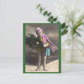 Vintage Kerstjongen, Boom & Cadeaus Feestdagenkaart (Staand voorkant)