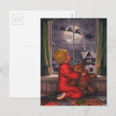 Vintage kerstjongen die op de kerstman kijkt feestdagenkaart (Voorkant / Achterkant)