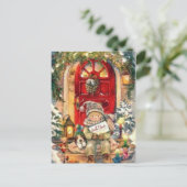 Vintage-kerstjongen en hond feestdagenkaart (Staand voorkant)