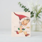 Vintage kerstjongen met brief feestdagenkaart (Staand voorkant)