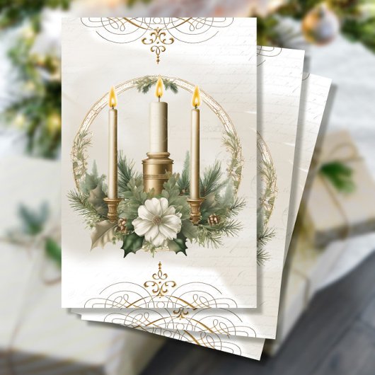 Vintage Kerstkaars Bloemen Ephemera Decoupage Tissuepapier