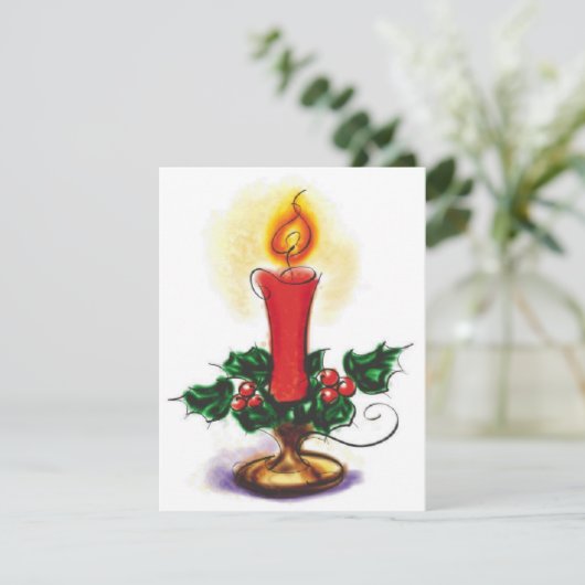Vintage kerstkaars in Holly Feestdagenkaart (Staand voorkant)
