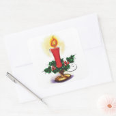 Vintage kerstkaars in Holly Vierkante Sticker (Envelop)