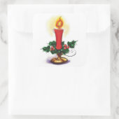 Vintage kerstkaars in Holly Vierkante Sticker (Tas)