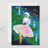 Vintage kerstkaars meisje iriserende glitter bedankkaart (Voorkant)