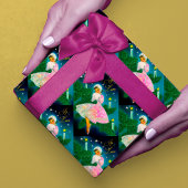 Vintage kerstkaars meisje iriserende glitter cadeaupapier