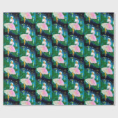 Vintage kerstkaars meisje iriserende glitter cadeaupapier (Vlak)