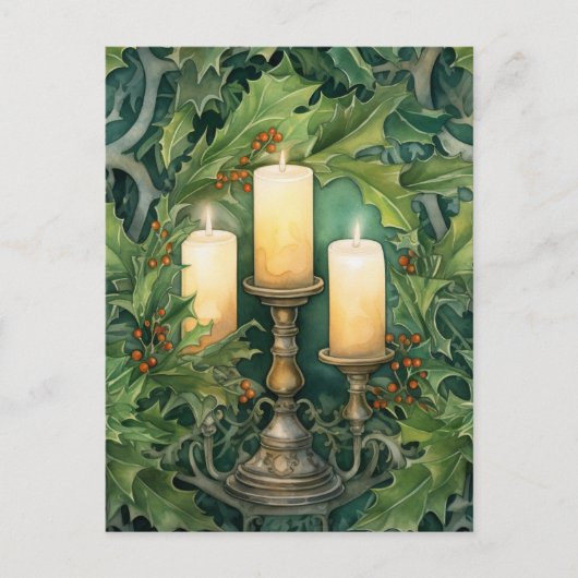 Vintage kerstkaars Waterverf Briefkaart (Voorkant)