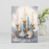 Vintage kerstkaarsen blauw wit goud feestdagenkaart (Staand voorkant)