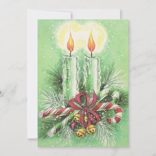 Vintage kerstkaarsen, cellen en snoepkannen feestdagenkaart (Voorkant)