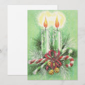 Vintage kerstkaarsen, cellen en snoepkannen feestdagenkaart (Voorkant / Achterkant)
