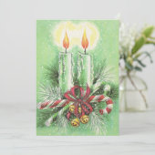 Vintage kerstkaarsen, cellen en snoepkannen feestdagenkaart (Staand voorkant)